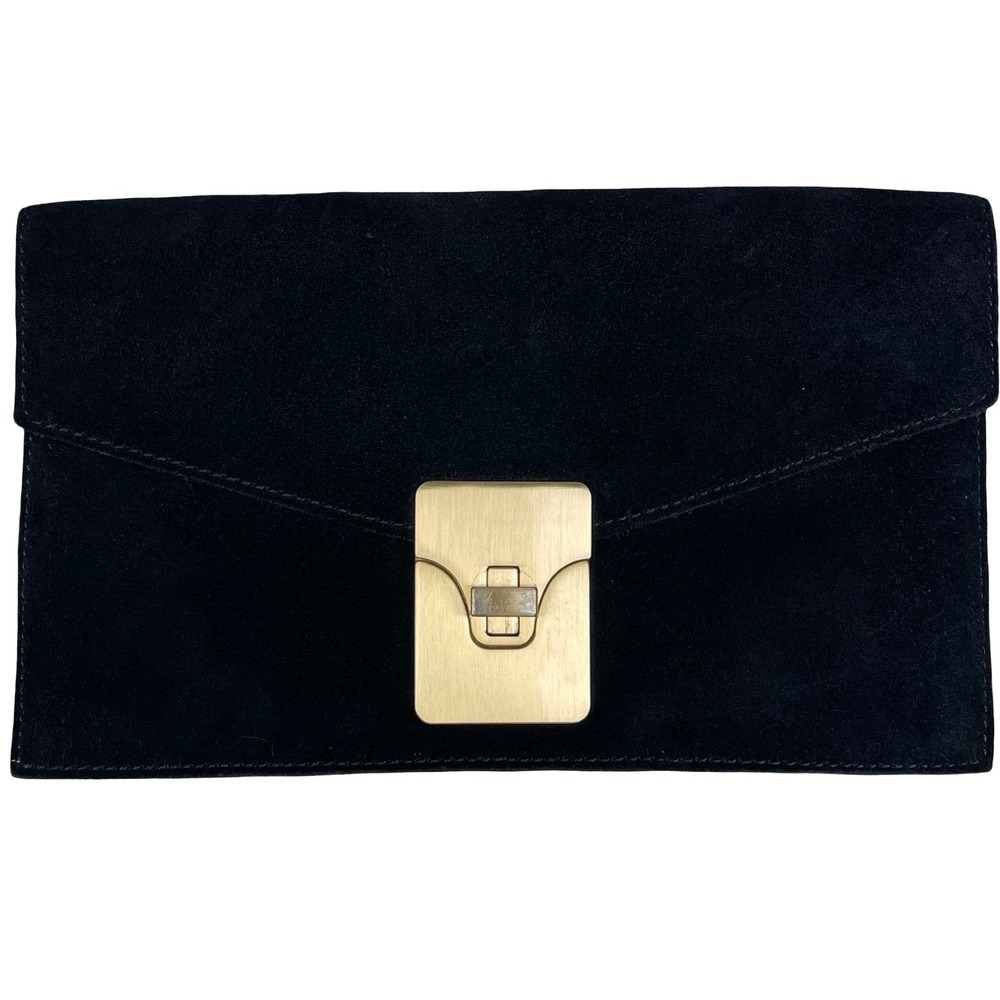 Talbots Envelope Clutch Bag Women Black Suede Gold Clasp Elegant Evening Bag